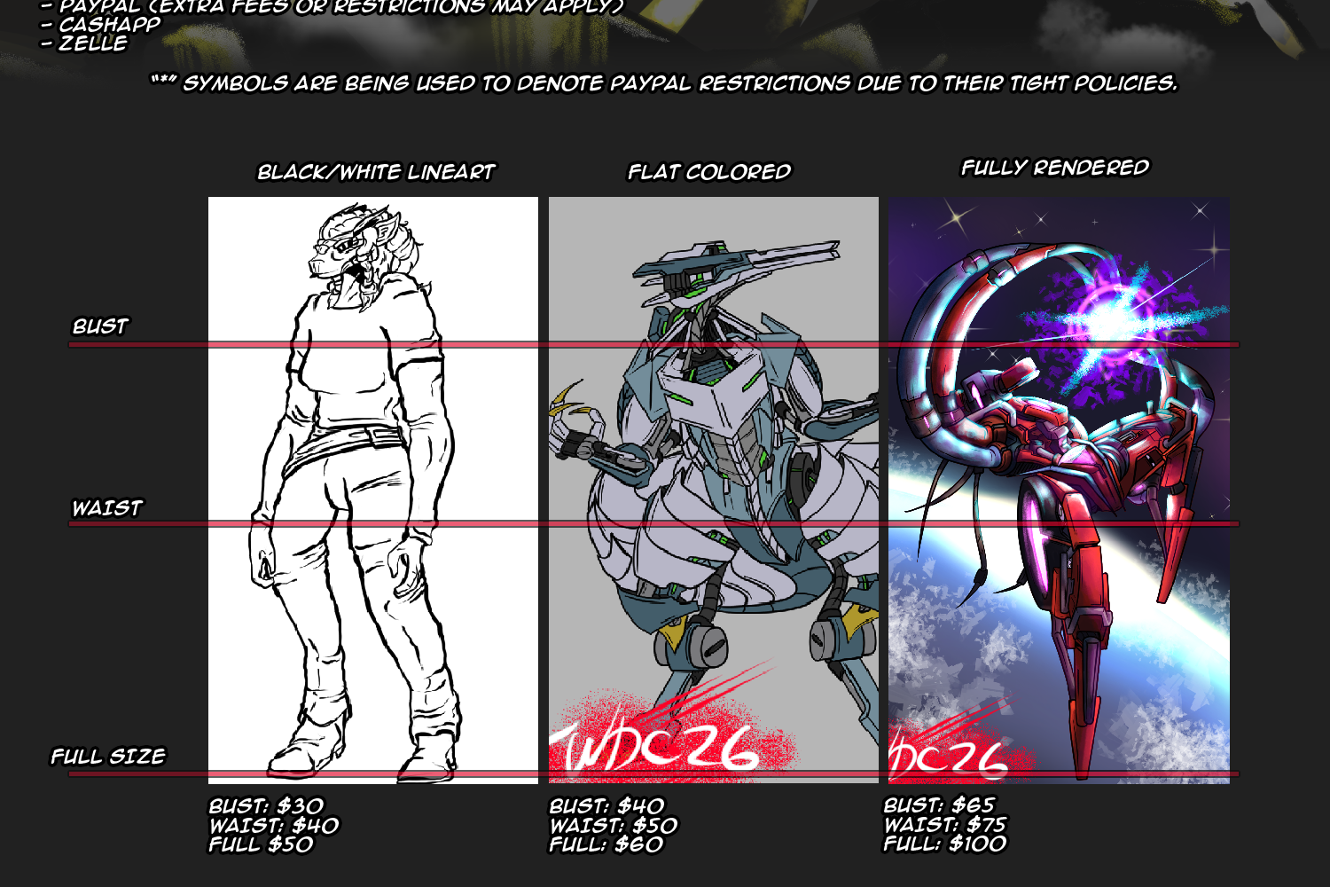 Custom Commissions: 1 Character, Black and White Line Art